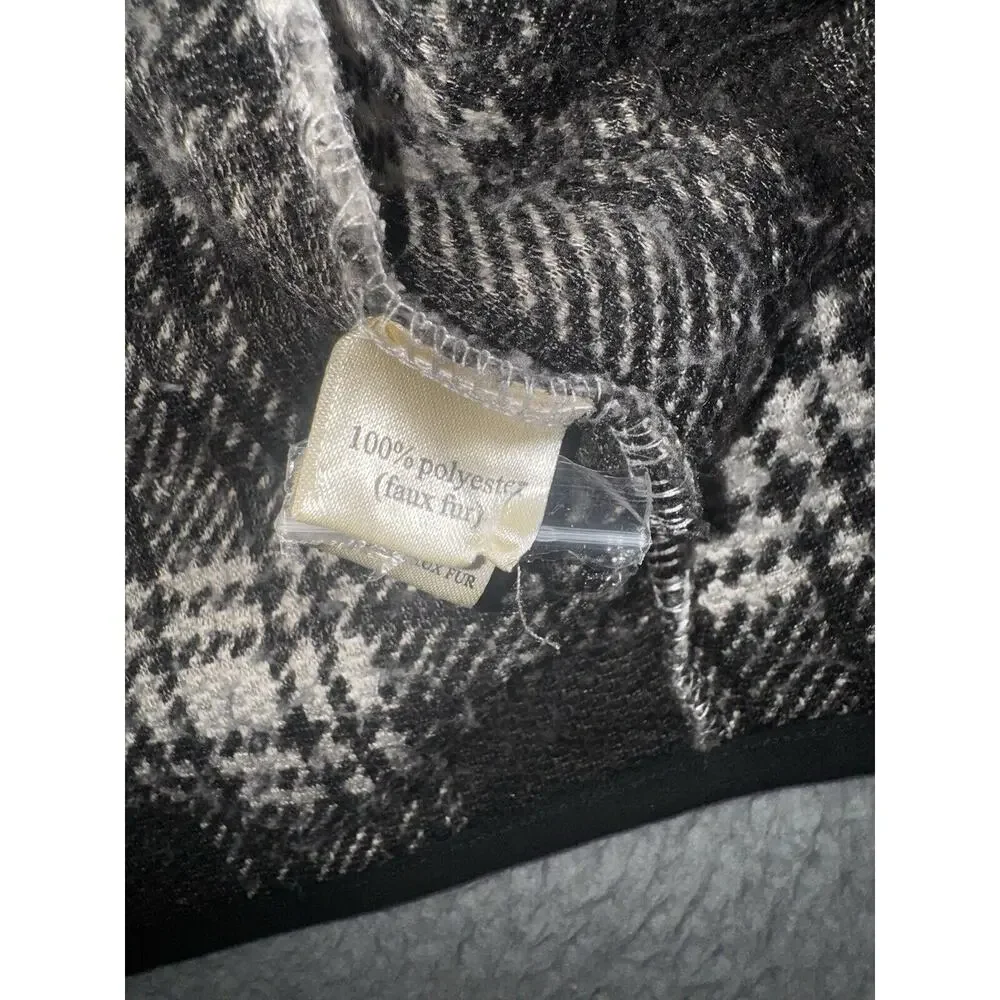 Dylan Sherpa Jacket Women Large Plaid Faux Fur Button Up Cozy Soft‎ Plush